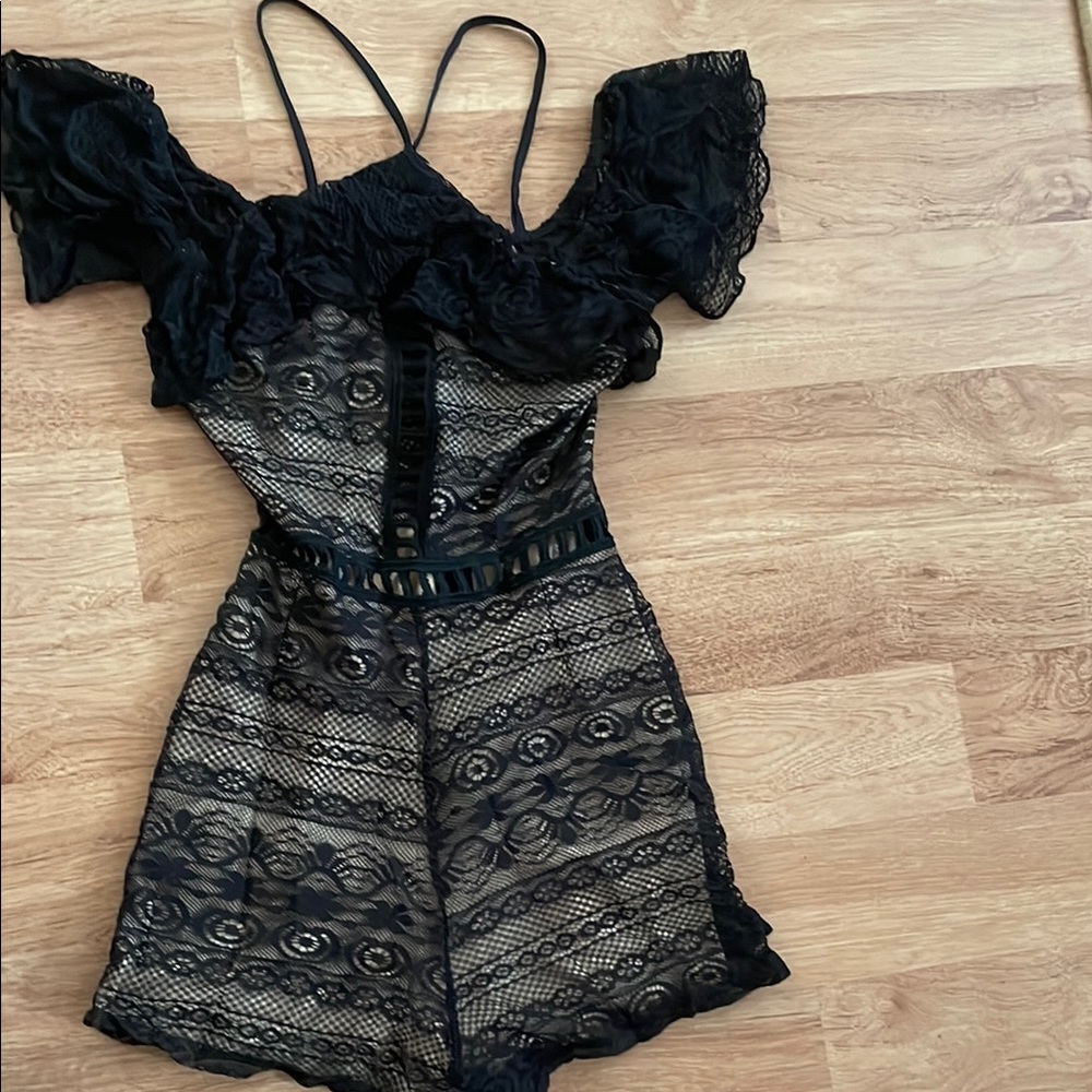 Charolette russe laced and mesh black romper small